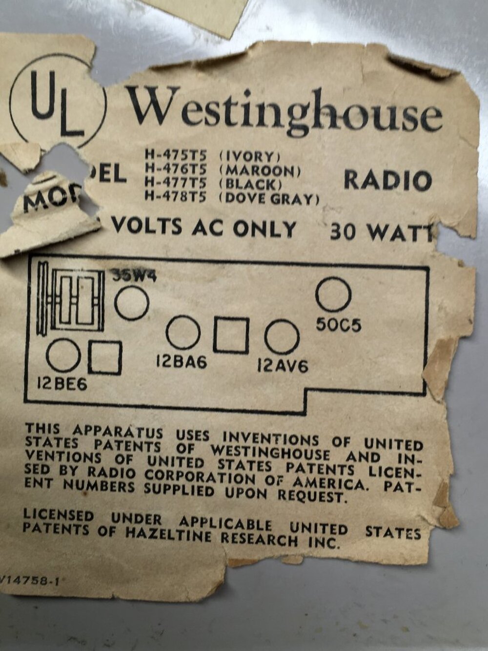 Westinghouse Radio Model H478T5 ( Offers Welcome! ) - Picture 4 of 4